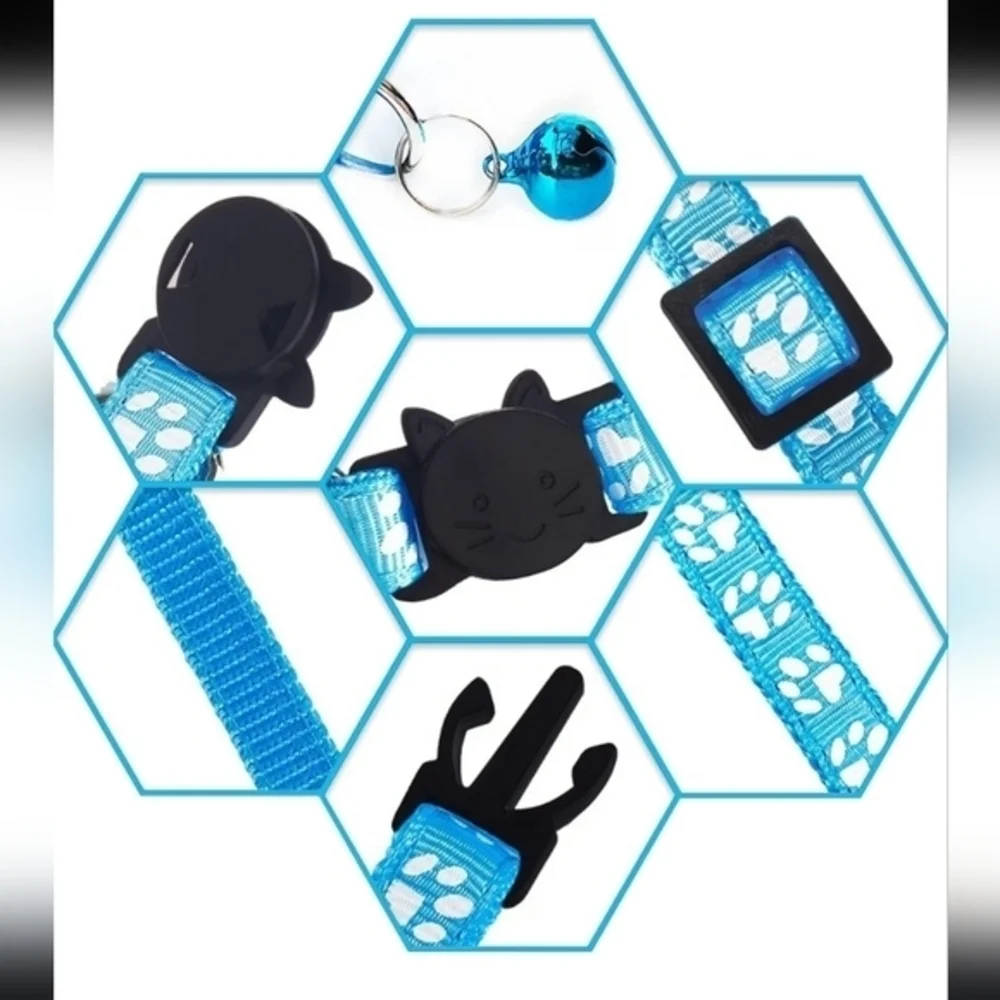 Adjustable Reflective Footprint with Bell Dog Cat Collar Nylon Sky Blue‎